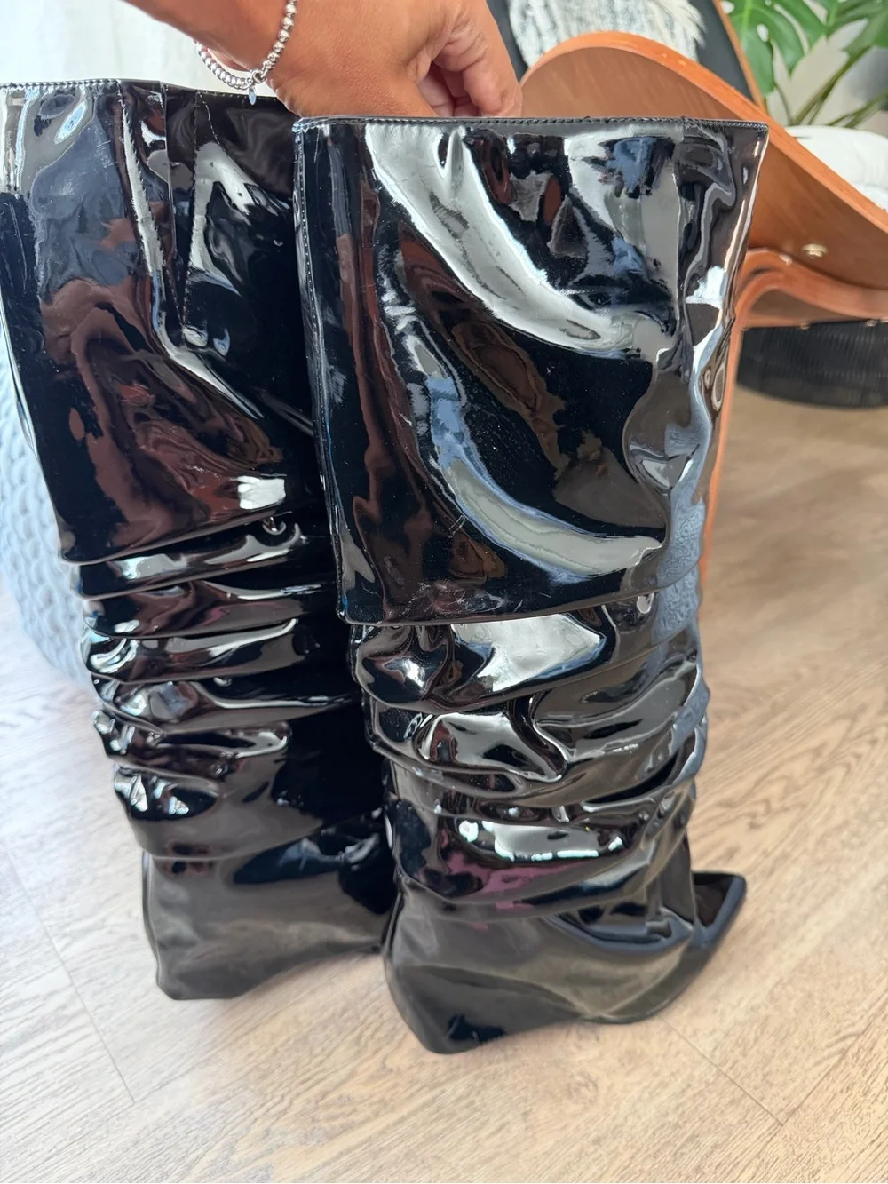 Women's Black Patent Slouch Knee-High Boots